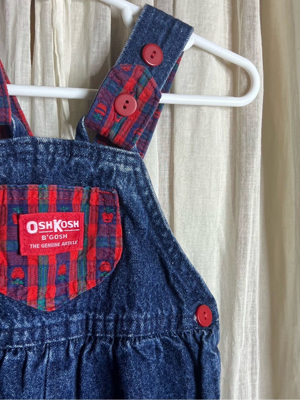 Vintage Osh Kosh B’gosh Denim & Plaid Overalls 12M - Picture 2 of 4